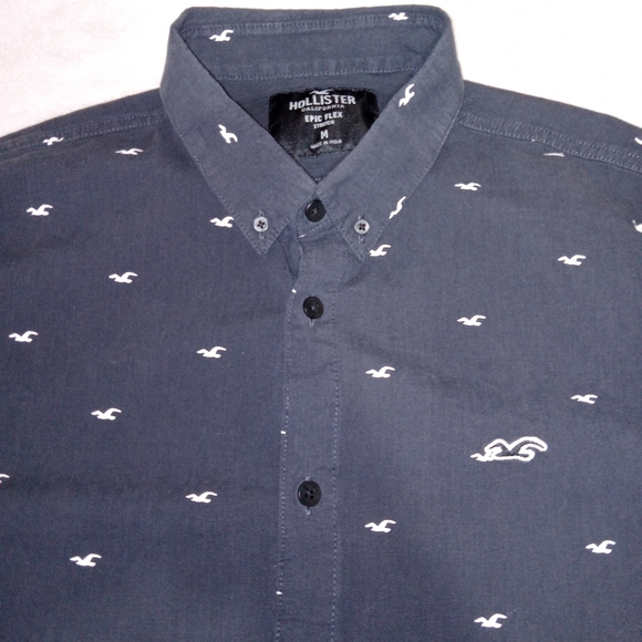 Hollister Shirt Mens M Navy Blue Epic Flex Stretch Button Down Preppy Y2K Cotton - Picture 2 of 10